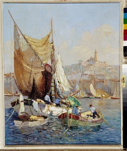 Pecheurs dans la Vieux Port de Marseille, Gemälde von Fernand Van Den Bussche (1892-1975) 20. Jahrhundert von Joseph Emanuel Van Den Bussche