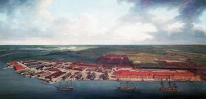 Chatham Werft (England), dank seiner geografischen Lage war Chatham im 17. Jahrhundert der wichtigste Hafen der britischen Royal Navy, im 18. Jahrhundert wurde es dann ein wichtiges Reparatur- und Wartungszentrum