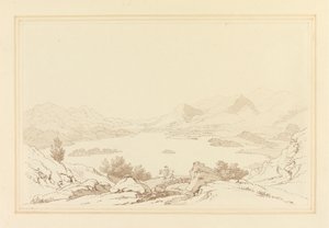 Gesamtansicht des Derwent Water Sees (Feder & Tinte mit Aquarell über Graphit auf gewobenem Papier) von Joseph Farington