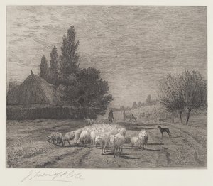 Dorfstraße in Frankreich mit einer Schafherde