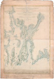 Eine Karte des Hafens von Rhode Island und der Narragansett Bay von Joseph Frederick Wallet DesBarres