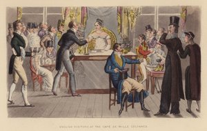 Englische Besucher im Café de Mille Colonnes (farbige Gravur) von Joseph Grego