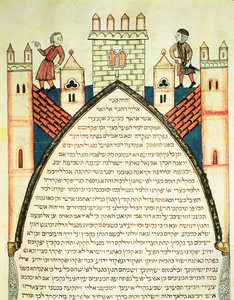 Ein Ausguck gibt Alarm, Illustration aus der jüdischen Cervera-Bibel, 1299