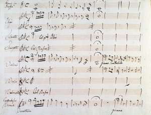 Erste Seite der Partitur des Menuetts in Armida von J. Haydn (1784)