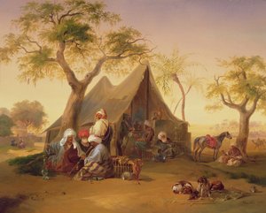 Scheichs trinken Kaffee vor einem Zelt, 1842 von Joseph Heicke