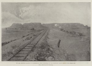 De Aar, zeigt die Eisenbahn nach Kimberley, mit Tafelberg in der Ferne, etwa fünfunddreißig Meilen entfernt von Joseph Holland Tringham