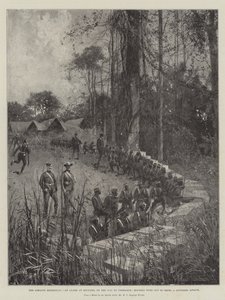 Die Ashanti-Expedition, ein Alarm in Ejuvassi, auf dem Weg nach Coomassie, Houssas rücken aus, um einen vermeintlichen Angriff abzuwehren von Joseph Holland Tringham