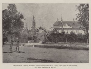 Der Verteidiger von Mafeking in Pretoria, Lord Roberts empfängt Generalmajor Baden-Powell in der Residenz von Joseph Holland Tringham