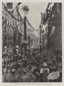 Die königliche Prozession, die Kutsche Ihrer Majestät passiert Ludgate Hill auf dem Weg zur St. Paul