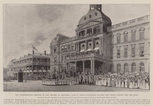 Der Dankgottesdienst auf dem Platz in Pretoria, 8. Juni, Lord Kitchener ruft zu drei Hurrahs für den König auf von Joseph Holland Tringham
