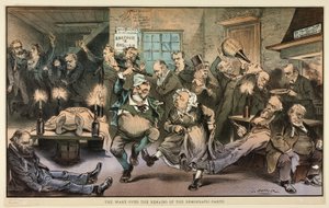 Die Totenwache über die Überreste der Demokratischen Partei, aus Puck von Joseph Keppler
