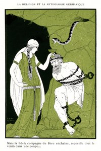 Nordische Mythologie: Lieder der Edda, isländische Legende (Chromolithographie) von Joseph Kuhn Regnier