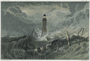 Eddystone-Leuchtturm, gebaut auf dem Eddystone-Felsen von dem englischen Bauingenieur John Smeaton von 1757-1759. Chromolithographie nach einem Gemälde von JMW Turner
