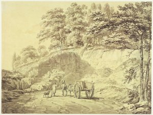 Mann mit Pferd und Wagen, der in einen Steinbruch fährt, ca. 1797