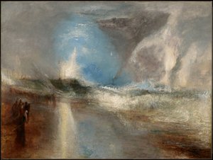 Raketen und blaue Lichter (in der Nähe), um Dampfschiffe vor Untiefen zu warnen von Joseph Mallord William Turner