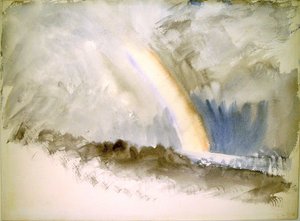 Stürmische Landschaft mit Regenbogen