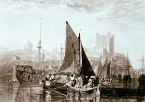 Thames-Barke mit Heu, ein Gefängnisschiff und andere Schiffe in Rochester, am Fluss Medway von Joseph Mallord William Turner