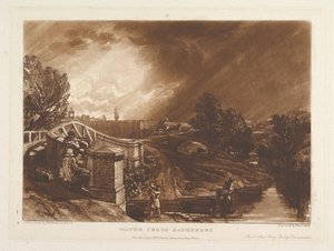 Wasserkresse-Sammler, Rails Head Ferry Bridge, Twickenham Liber Studiorum von Joseph Mallord William Turner