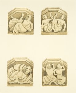 Vier Konsolen im Nordportal (ursprünglich Statuen tragend) von St. Mary Redcliffe von Joseph Manning