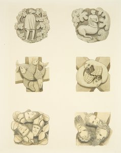 Sechs Gewölbesteine in der Decke beim Betreten der Nordtür der Kathedrale von Bristol von Joseph Manning