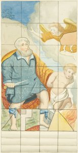 Buntglasfenster am östlichen Ende des nördlichen Seitenschiffs der Kathedrale von Bristol, das Abraham und Isaak zeigt