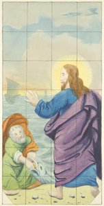 Buntglasfenster am östlichen Ende des südlichen Seitenschiffs der Kathedrale von Bristol, das das Geldstück im Maul des Fisches zeigt von Joseph Manning