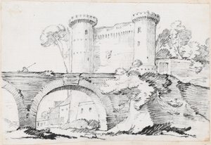 Eine Steinbrücke und der befestigte Eingang zu einer Stadt