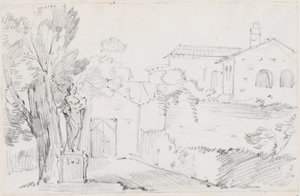 Ecke eines italienischen Gartens mit einer Kirche im Hintergrund von Joseph Marie Vien