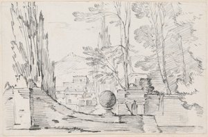 Blick über die Mauer eines italienischen Gartens von Joseph Marie Vien