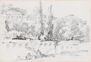 Mauern von Rom mit Santa Maria del Popolo in der Ferne