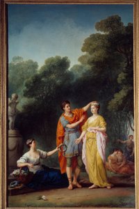 Galante Szene: „Ein Liebhaber krönt seine Geliebte mit einem Blumenkranz“ von Joseph Marie, the Elder Vien