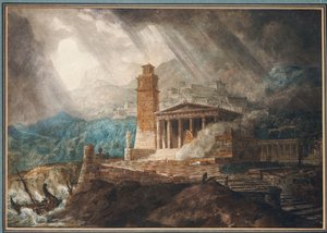 Ein Capriccio eines römischen Hafens während eines Sturms von Joseph Michael Gandy
