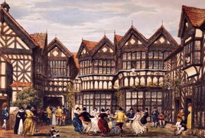 Little Moreton Hall, Cheshire, aus "The Mansions of England in the Olden Time" von Joseph Nash