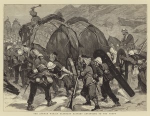 Der Afghanische Krieg, eine Elefantenbatterie rückt an die Front vor