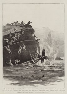 Der Verlust der HMS Victoria, die Männer springen vom Schiff, als es sich umdreht, bevor es untergeht