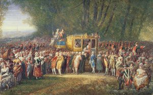 König Ludwig XVI. wird von den Frauen von Les Halles im Oktober 1789 von Versailles nach Paris gebracht
