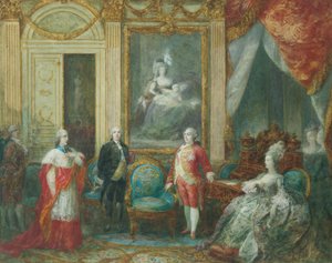 Ludwig XVI. und seine Frau Marie Antoinette empfangen einen Kardinal