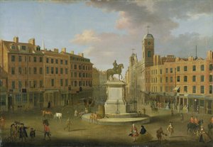 Charing Cross, mit der Statue von König Karl I. und dem Northumberland House, ca. 1750 von Joseph Nickolls