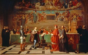 Galileo Galilei (1564-1642) vor Mitgliedern des Heiligen Offiziums im Vatikan im Jahr 1633, 1847