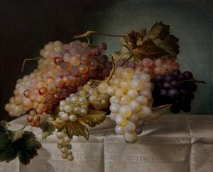 Stillleben mit Trauben in einer Porzellanschale