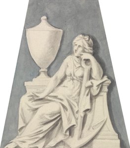 Grab mit sitzender Dame, die sich auf eine Urne stützt