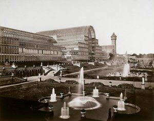 Der Kristallpalast in London: die Gärten und Brunnen, ca. 1870