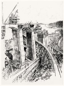 Zugänge zur Gatun-Schleuse, Platte VI aus Der Panamakanal von Joseph Pennell, 1912 von Joseph Pennell