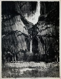 Am Fuß des Wasserfalls, von Joseph Pennell, Gravur