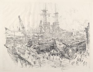 Bau von U-Boot-Jägern von Joseph Pennell