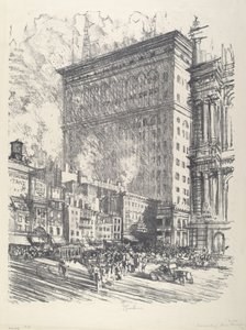 Rathausplatz und Wanamaker-Gebäude, 1912 von Joseph Pennell