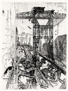 Krane an der Miraflores-Schleuse, Platte XXII aus Der Panamakanal von Joseph Pennell, 1912