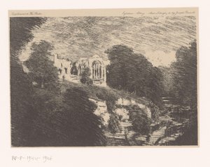 Ansicht der Egglestone Abbey, gesehen vom Tees von Joseph Pennell