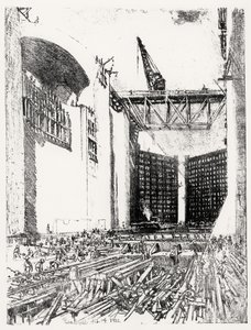 Verlegung des Bodens: Pedro Miguel Schleuse, Platte XVIII aus Der Panamakanal von Joseph Pennell, 14. Februar 1912