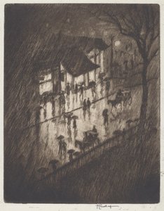 Regnerische Nacht, Charing Cross Geschäfte von Joseph Pennell